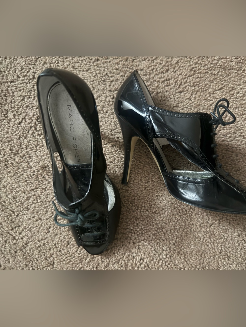 Marc Fisher Black Lace-Up Cutout Stiletto Pumps